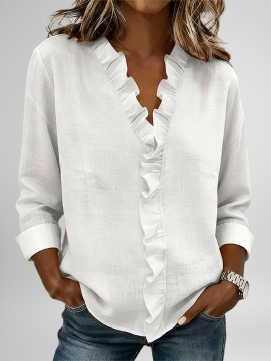 Amoura | Blouse with Ruffles, V-Neck and Long Sleeves