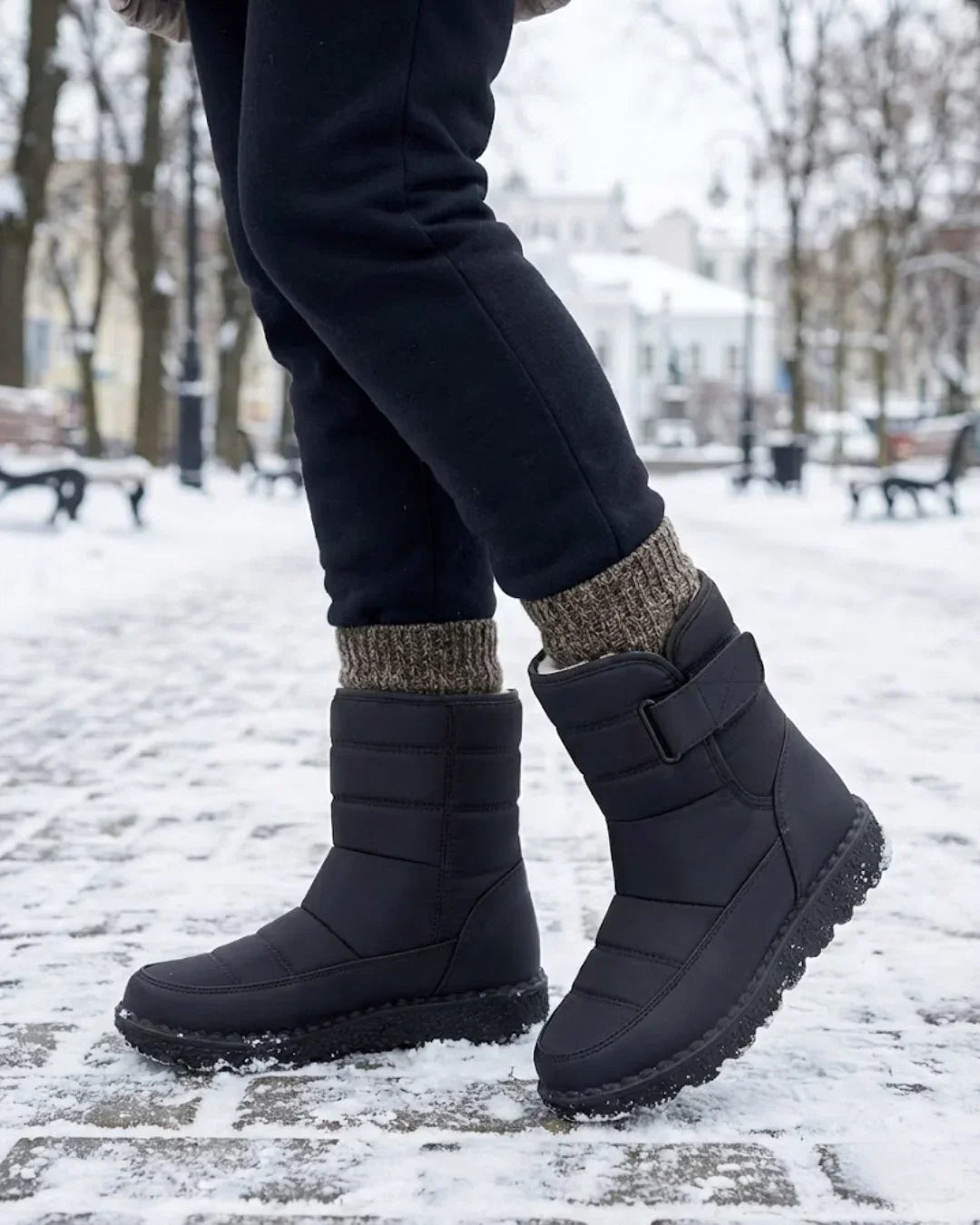 Women’s Quilted Hook-And-Loop Plush-Lined Snow Boots