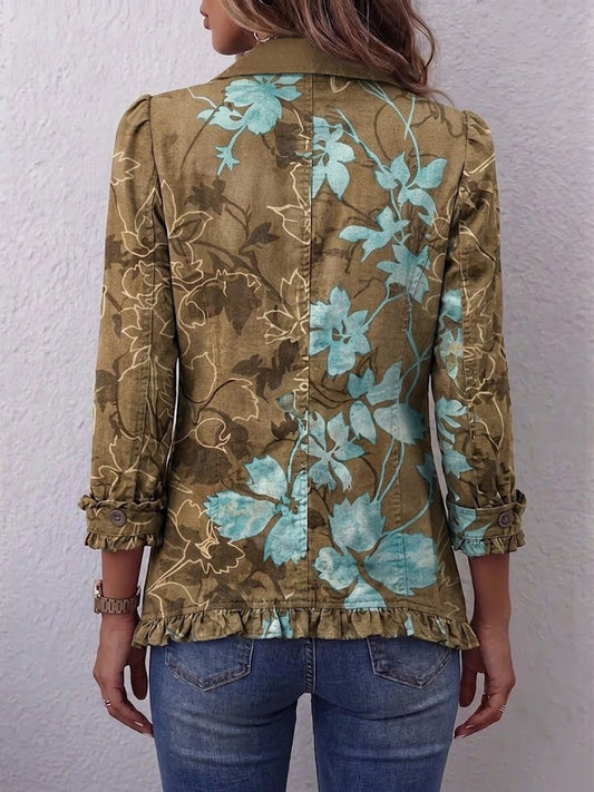 Sundara™ | Vintage Floral Ruffle Jacket with Boho Gradient Design