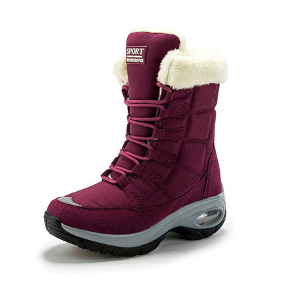 Women’s Faux Fur Cuff Lace-Up Mid-Calf Snow Boots