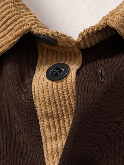 Men’s Relaxed Fit Contrast Corduroy Polo Collar Sweatshirt