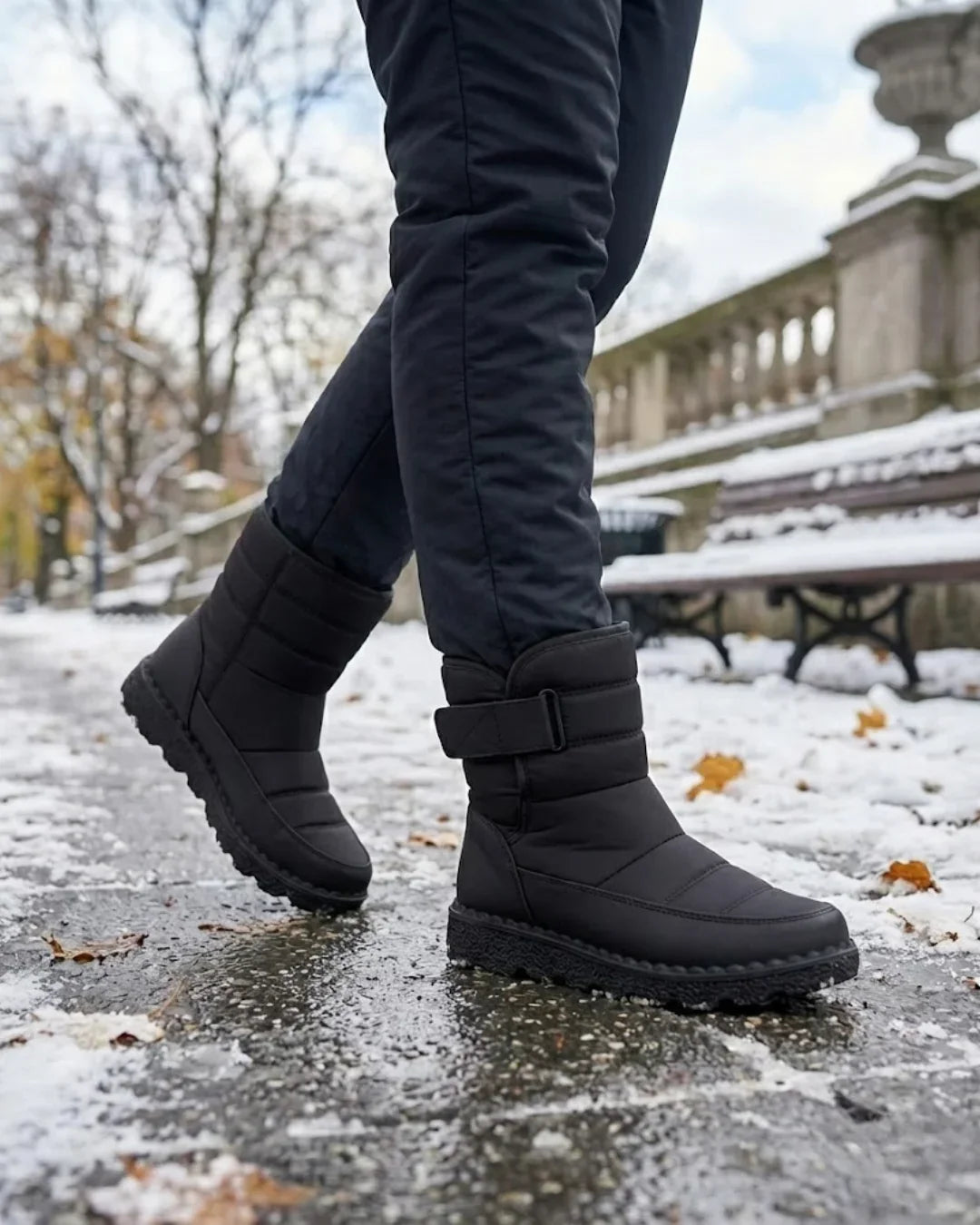 Women’s Quilted Hook-And-Loop Plush-Lined Snow Boots