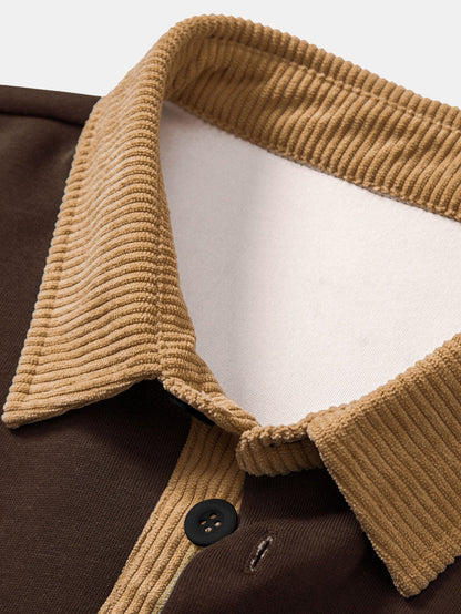 Men’s Relaxed Fit Contrast Corduroy Polo Collar Sweatshirt