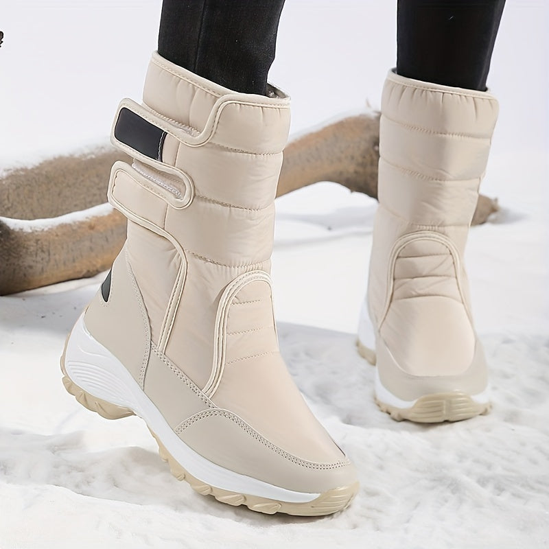 Women’s Quilted Hook-And-Loop Mid-Calf Snow Boots