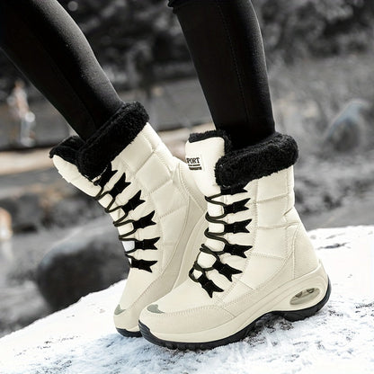 Women’s Faux Fur Cuff Lace-Up Mid-Calf Snow Boots