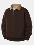 Men’s Relaxed Fit Contrast Corduroy Polo Collar Sweatshirt