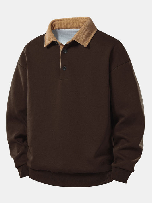 Men’s Relaxed Fit Contrast Corduroy Polo Collar Sweatshirt