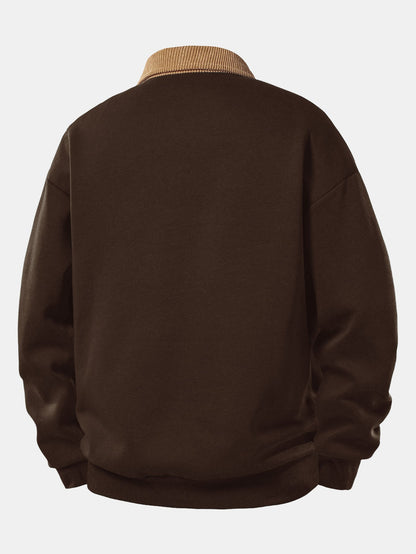 Men’s Relaxed Fit Contrast Corduroy Polo Collar Sweatshirt