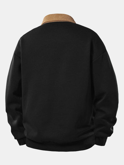 Men’s Relaxed Fit Contrast Corduroy Polo Collar Sweatshirt