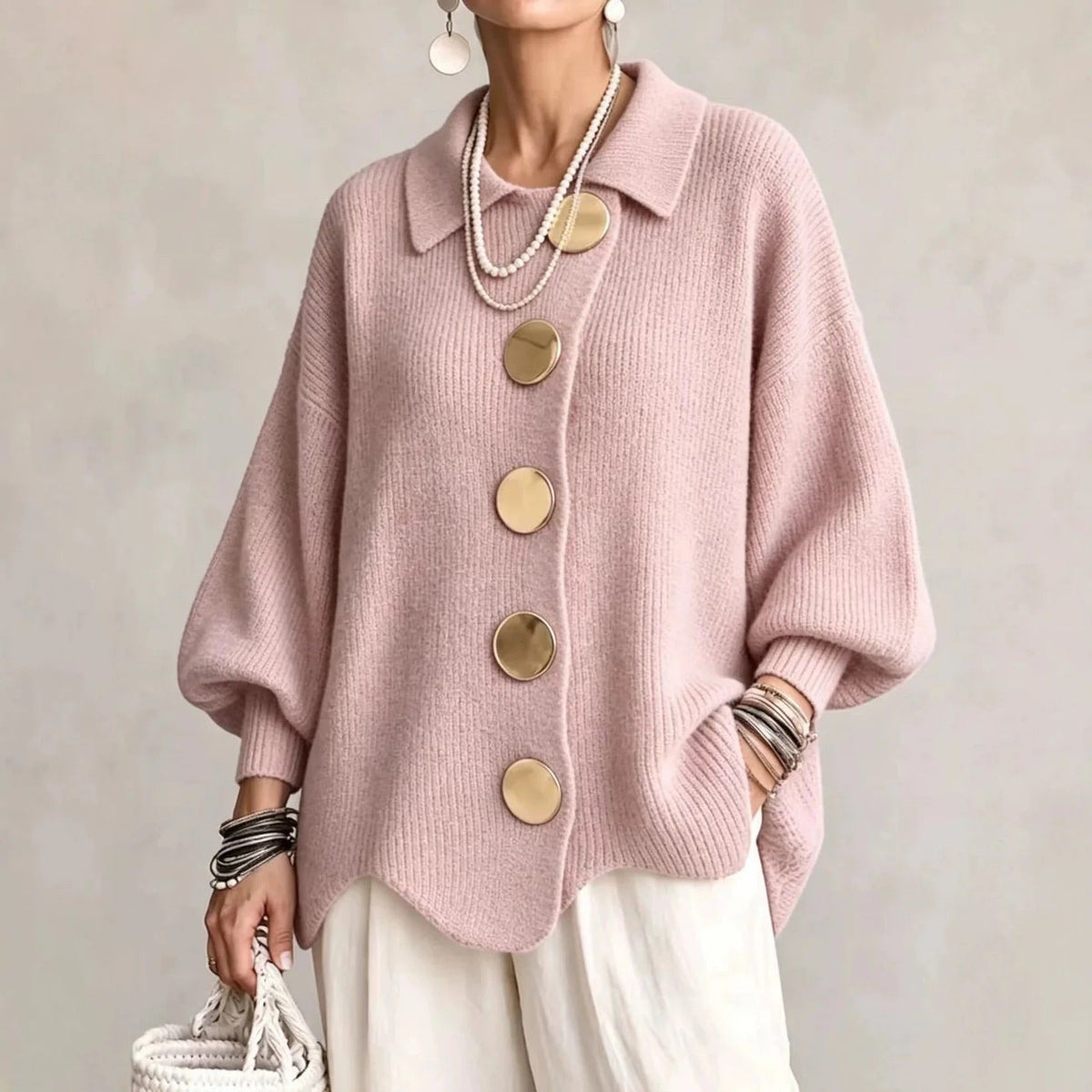Women’s Oversized Collared Button Front Cardigan