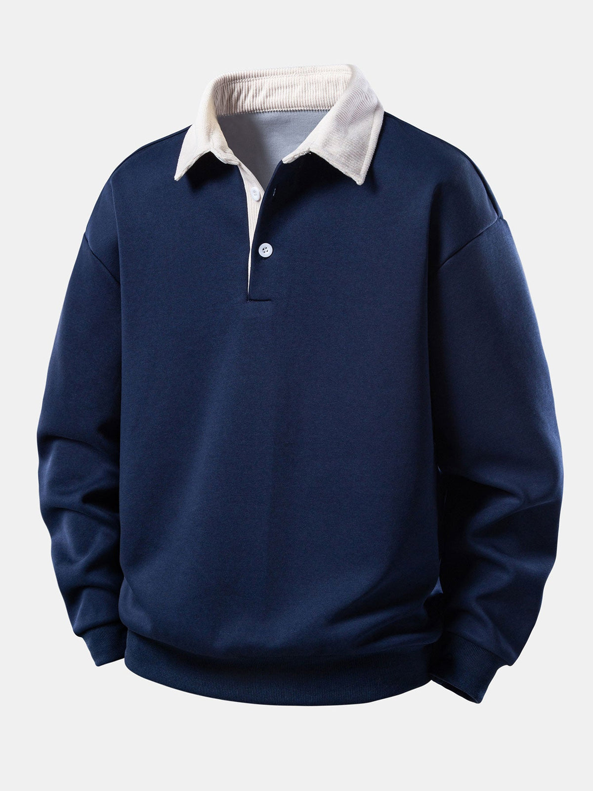 Men’s Relaxed Fit Contrast Corduroy Polo Collar Sweatshirt