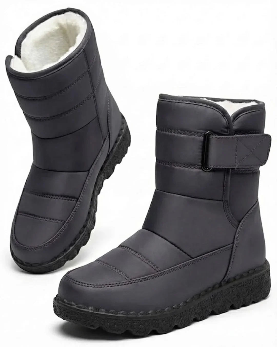 Women’s Quilted Hook-And-Loop Plush-Lined Snow Boots