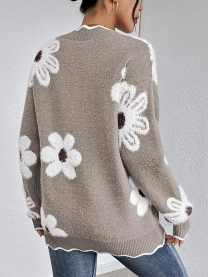 Women’s Floral V-Neck Long Sleeve Sweater