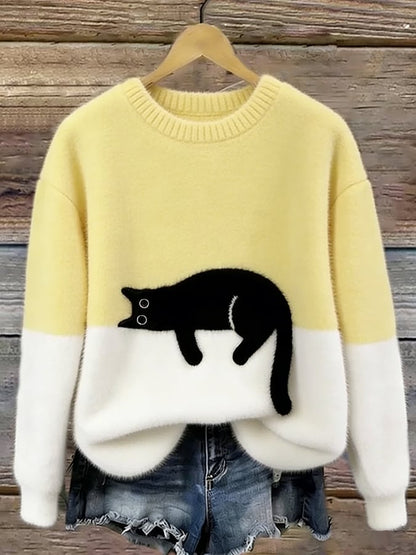 Women’s Cat Graphic Crewneck Pullover Sweater