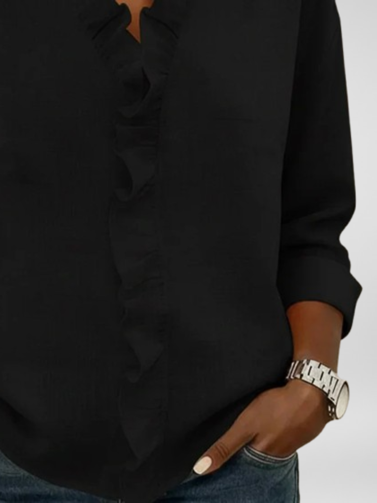 Amoura | Blouse with Ruffles, V-Neck and Long Sleeves