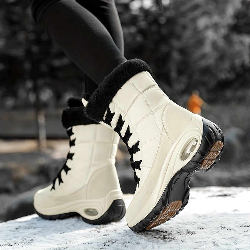Women’s Faux Fur Cuff Lace-Up Mid-Calf Snow Boots