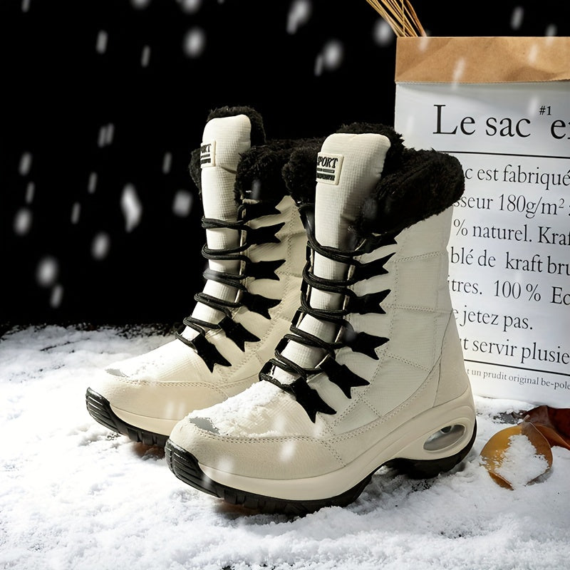 Women’s Faux Fur Cuff Lace-Up Mid-Calf Snow Boots