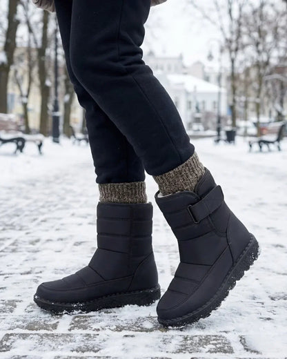 Women’s Quilted Hook-And-Loop Plush-Lined Snow Boots