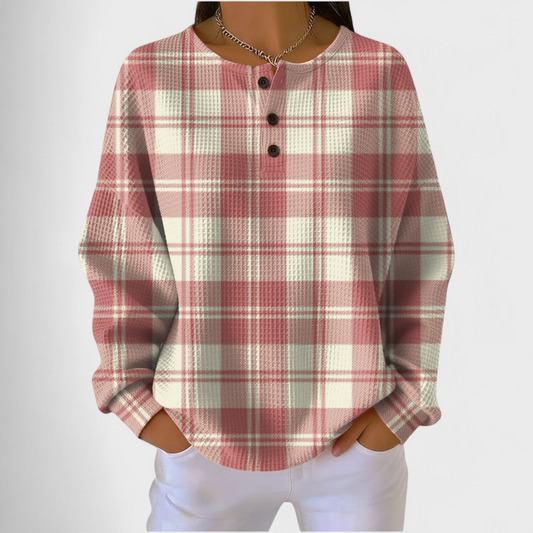 Women’s Plaid Button Neck Pullover Sweater