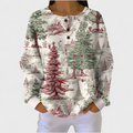 Women’s Christmas Tree Print Button Neck Sweater
