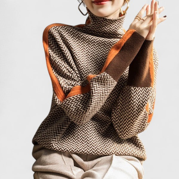 Women’s High Neck Chevron Knit Jumper