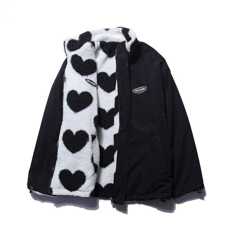 Women’s Reversible Heart Print Hooded Jacket