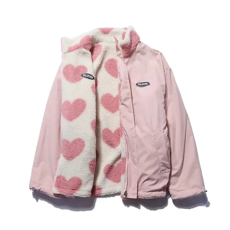 Women’s Reversible Heart Print Hooded Jacket