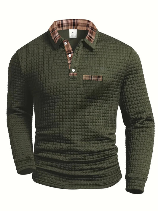 Men’s Textured Button Neck Pullover Sweater