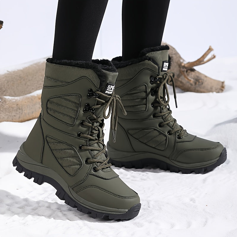Women’s Plush-Lined Lug-Sole Lace-Up Snow Boots