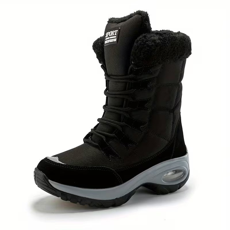Women’s Faux Fur Cuff Lace-Up Mid-Calf Snow Boots