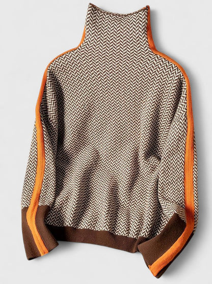 Women’s High Neck Chevron Knit Jumper