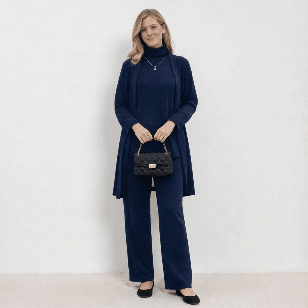 Barbara Cardigan Knit Top & Trousers Set | Refined Three-Piece Knit Co-Ord