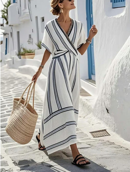 Elara | Striped Wrap Maxi Dress