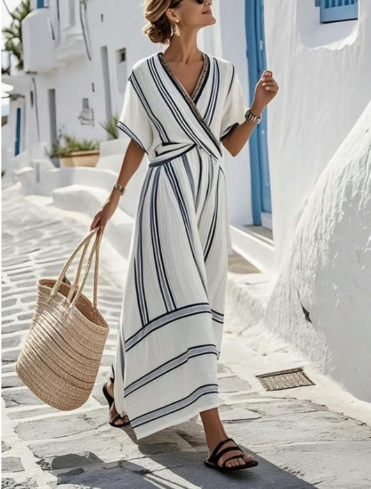 Elara | Striped Wrap Maxi Dress