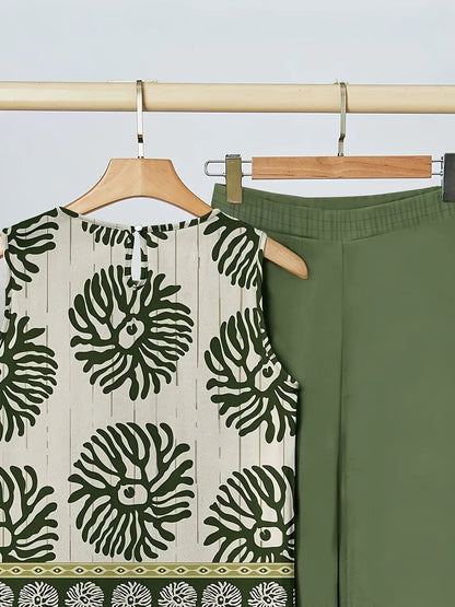 Monica | Green Floral Two-Piece Set