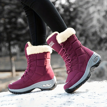 Women’s Faux Fur Cuff Lace-Up Mid-Calf Snow Boots