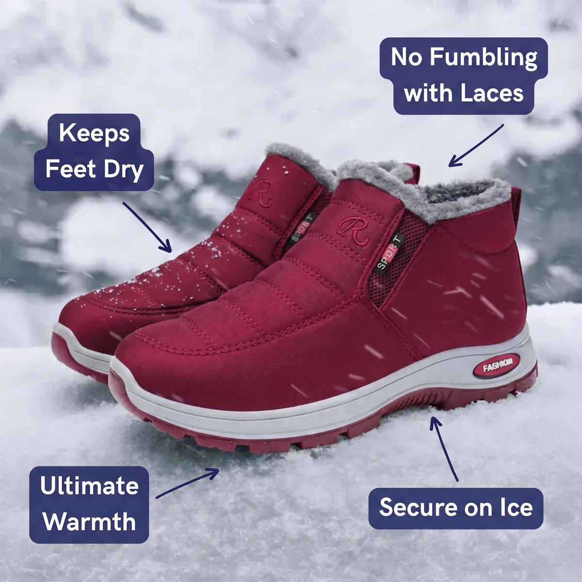 Sianna™ | Quilted Waterproof Slip-On Ankle Boots Dark Red